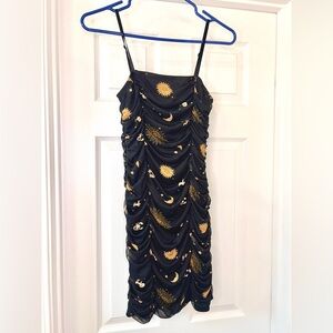 F21 Astrology Zodiac Sign Black Mesh Mini Dress - Horoscope Celestial Witchcore